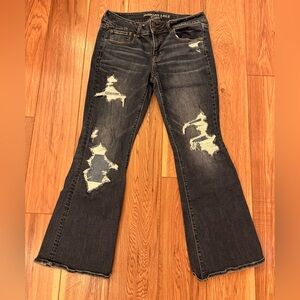 American Eagle Outfitters Distressed Dark Gray Flare Jeans